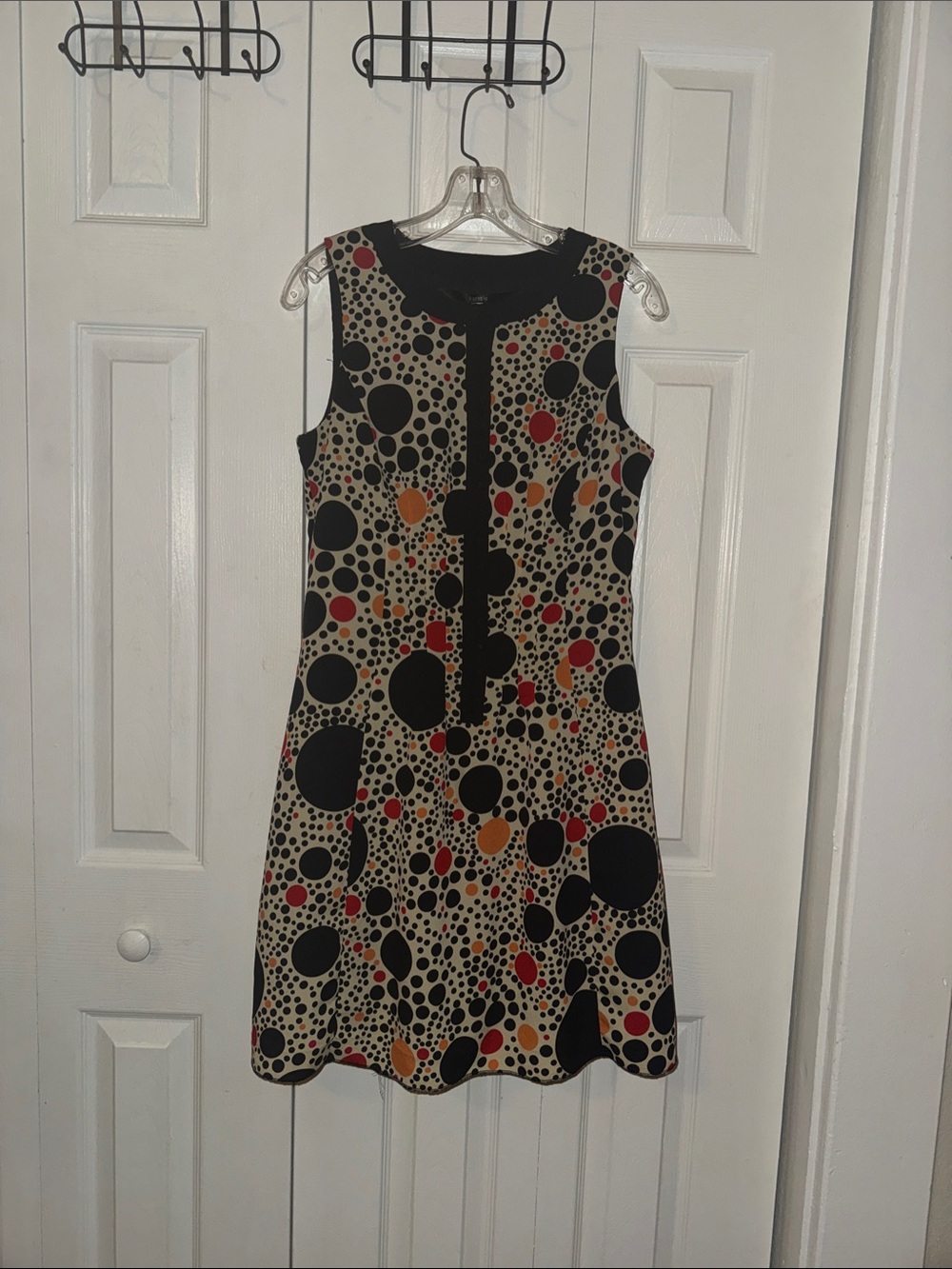 Kensie Multi Colored Sleeveless Mini Dress with Black, Red & Orange Dot Pattern